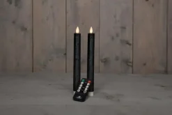 Anna's Collection LED dinerkaars flame effect rustiek 23 cm antraciet 2 stuks