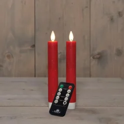 Anna's Collection LED dinerkaars flame effect rustiek 18 cm rood 2 stuks