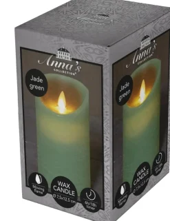 Anna's Collection LED kaars flame effect rustiek 7.5x12.5cm jade groen 1 stuks