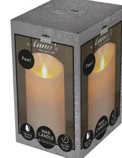 Anna's Collection LED kaars flame effect rustiek 7.5x12.5cm parel 1 stuks