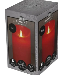 Anna's Collection LED kaars flame effect rustiek 7.5x12.5cm rood 1 stuks