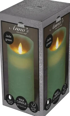 Anna's Collection LED kaars flame effect rustiek 7.5x15cm jade groen 1 stuks