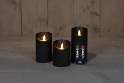 Anna's Collection LED kaars flame effect rustiek set 7.5 cm zwart 3 stuks