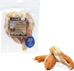 Beeztees hondensnack konijnenoren gevuld met kip voordeelverpakking 250g