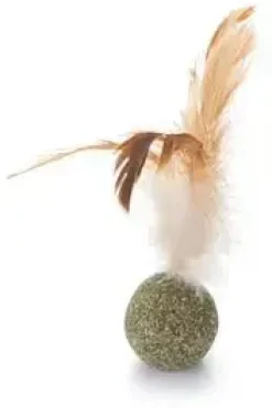 Beeztees kattenspeelgoed catnip bal met veren 12x2.5x3.5cm bruin