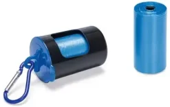 Beeztees poepzakhouder plastic incl. 2x20 zakjes 4x4x6.5cm zwart/blauw