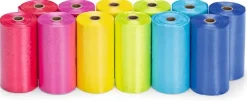 Beeztees poepzakjes navulling regenboog plastic 6x3x3cm multi kleur 12x20stuks