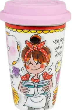 Blond Amsterdam coffee to go beker aardewerk sweet life 9x14cm multi