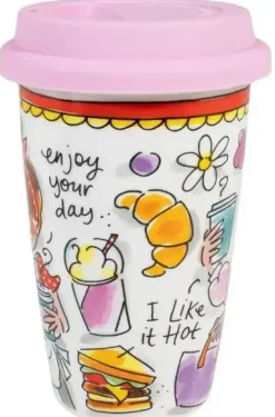 Blond Amsterdam coffee to go beker aardewerk sweet life 9x14cm multi