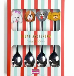 Blond Amsterdam theelepels metaal hond multi 4 stuks