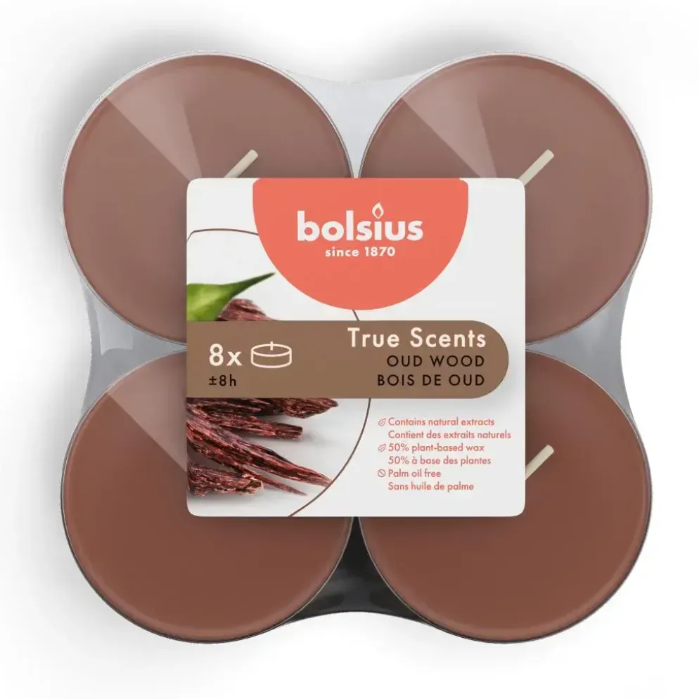 Bolsius geurtheelicht maxi true scents oud wood 8 stuks