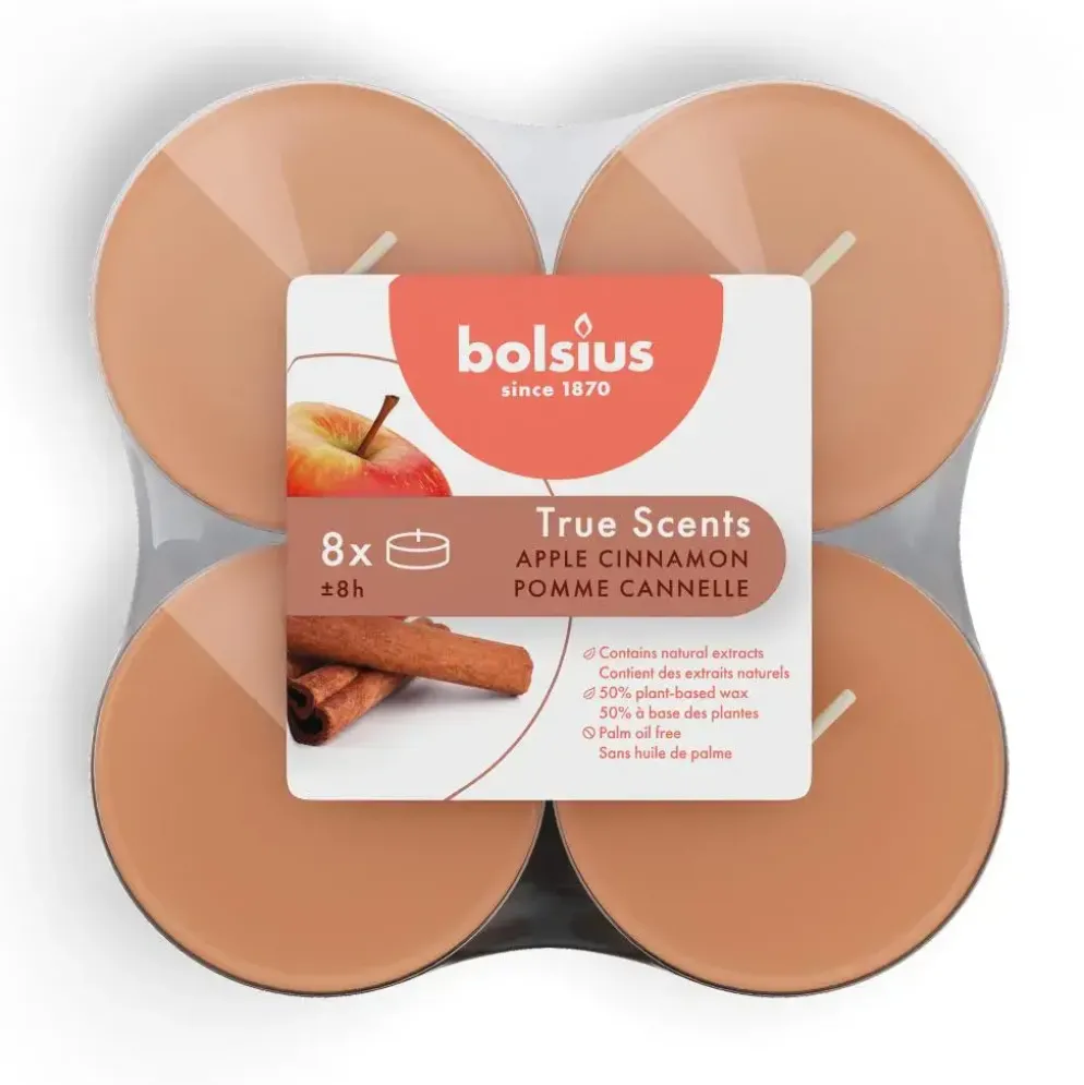 Bolsius geurtheelicht maxi true scents apple cinnamon 8 stuks