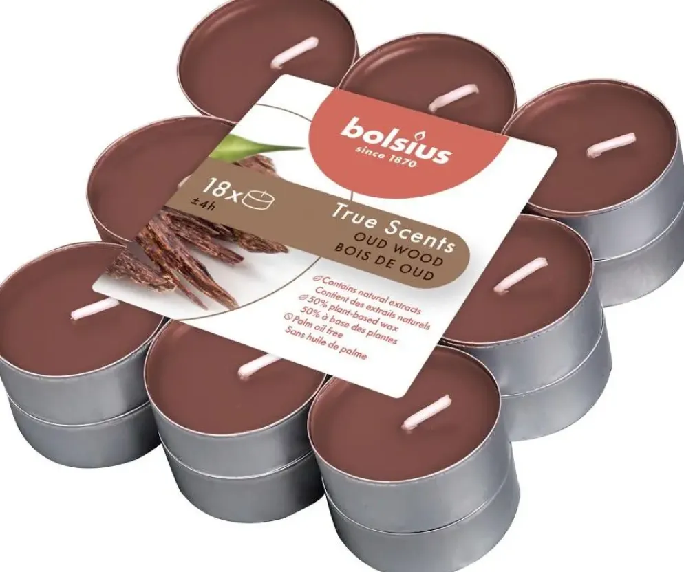 Bolsius geurtheelicht true scents oud wood 18 stuks