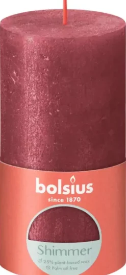 Bolsius stompkaars rustiek shimmer 6.8x13cm red