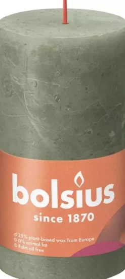 Bolsius stompkaars rustiek shine 6.8x13cm fresh olive
