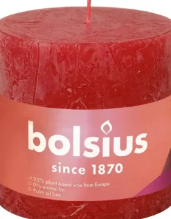 Bolsius stompkaars rustiek shine 10x10cm delicate red