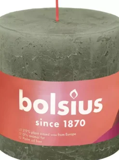 Bolsius stompkaars rustiek shine 10x10cm fresh olive