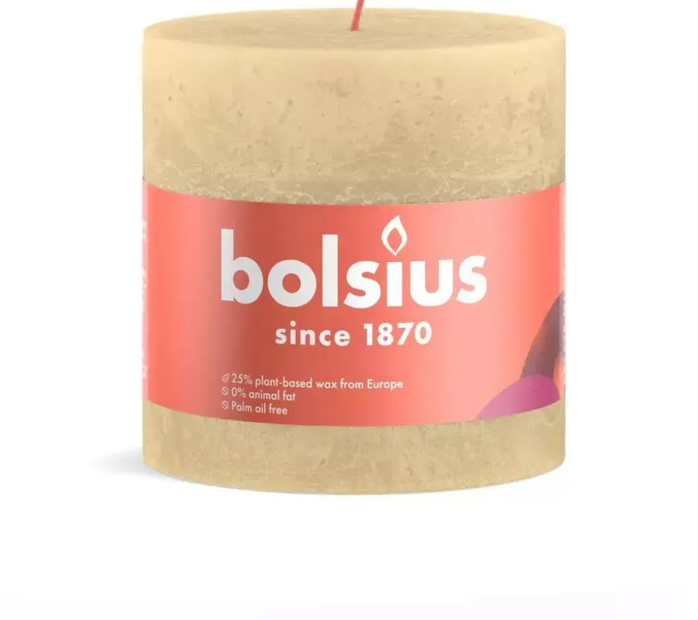 Bolsius stompkaars rustiek shine 10x10cm oat beige