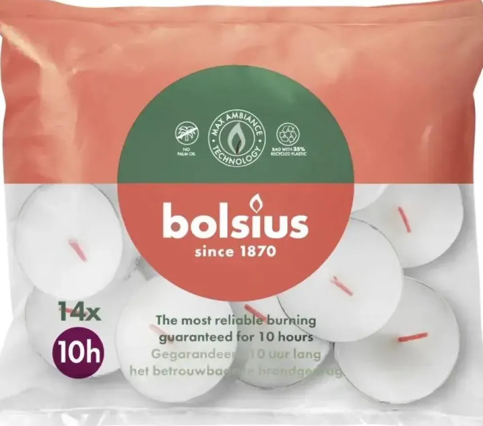Bolsius theelicht zak 10 uur wit 14 stuks