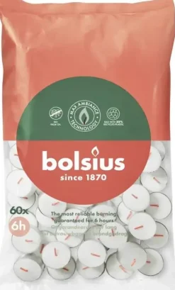 Bolsius theelicht zak 6 uur wit 60 stuks