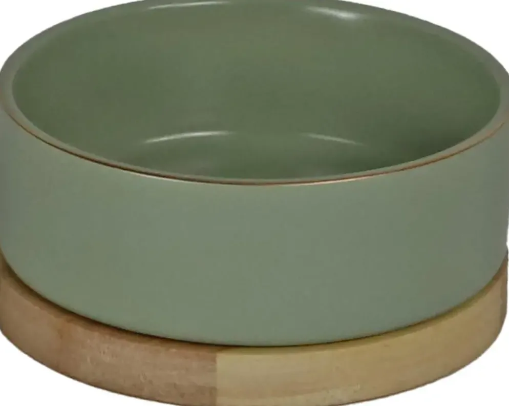 Boon eetbak keramiek/hout 13cm zee groen