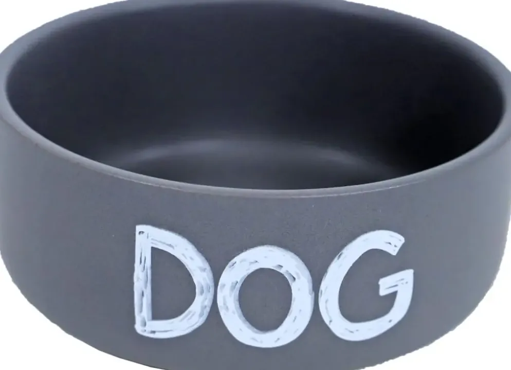 Boon eetbak steen hond 12cm mat grijs