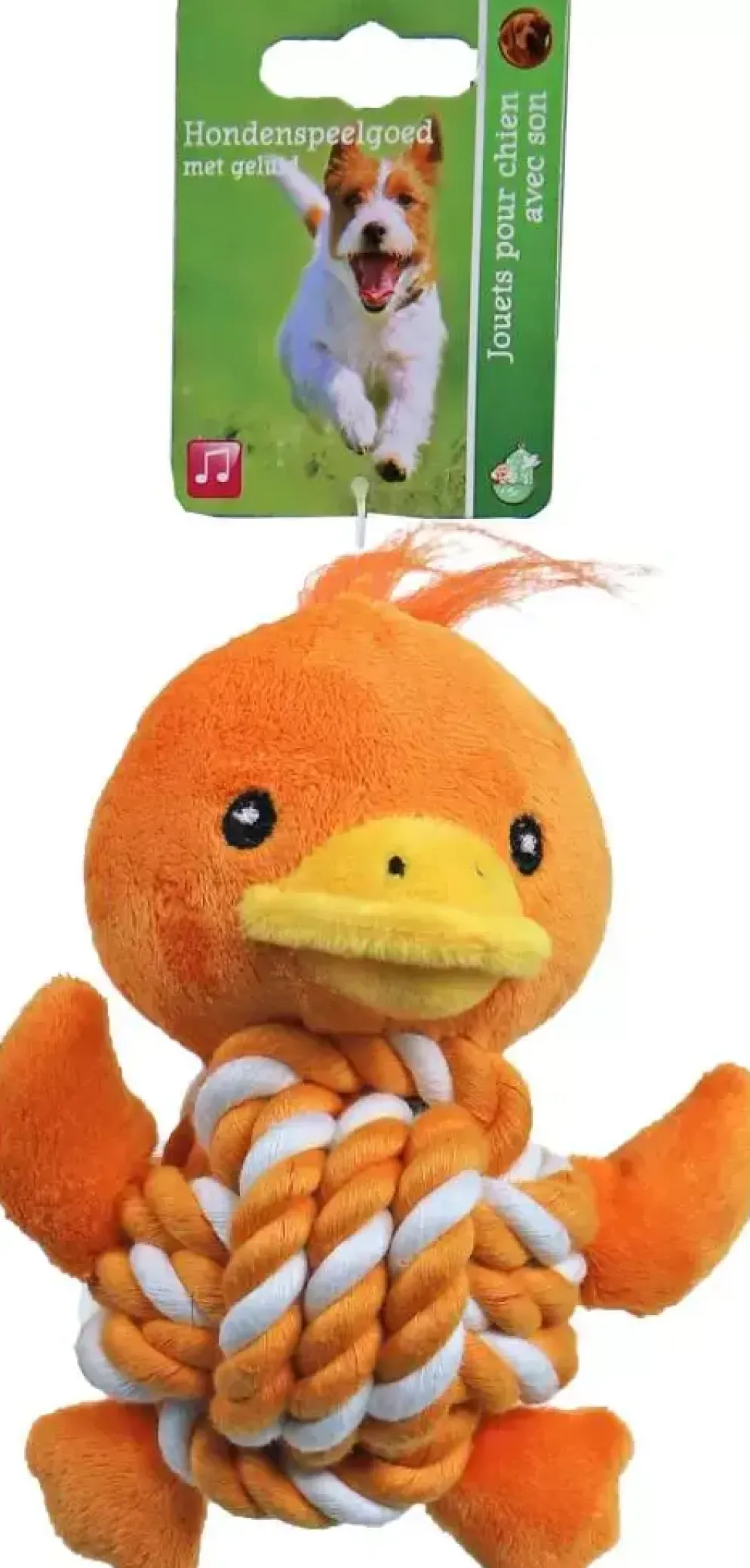 Boon hondenspeelgoed eend pluche met touwbal buik en piep 15 cm