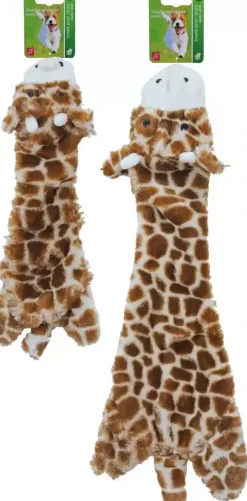 Boon hondenspeelgoed giraffe plat pluche bruin/geel, 35 cm.