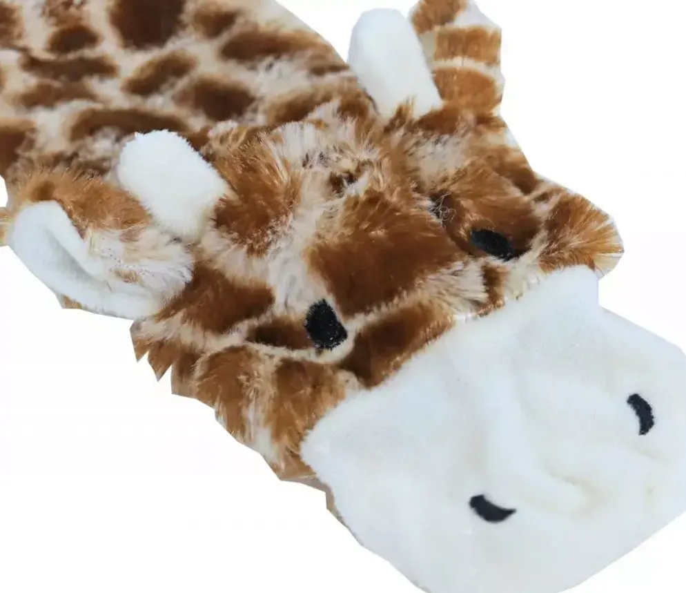 Boon hondenspeelgoed giraffe plat pluche bruin/geel, 55 cm.