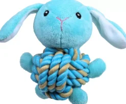 Boon hondenspeelgoed konijn pluche met touwbal buik en piep 15 cm