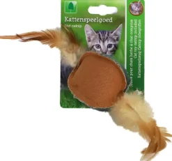 Boon kat speelgoed bal jute + veren 27cm blauw/bruin