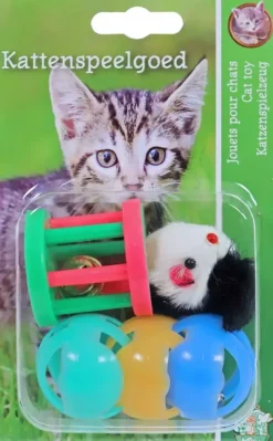 Boon kattenspeelgoed blister à 3 plastic bal, klos en muis