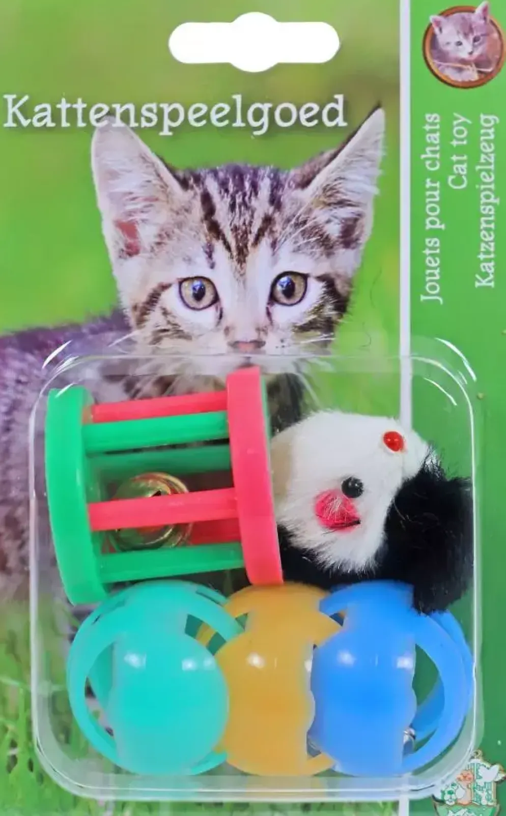 Boon kattenspeelgoed blister à 3 plastic bal, klos en muis