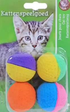Boon kattenspeelgoed blister à 4 sponsballen, 2 kleuren