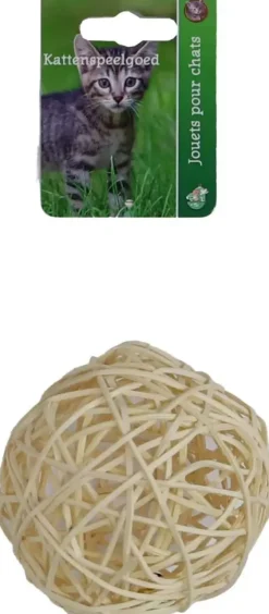 Boon kattenspeelgoed rotanbal+bel 10cm bruin