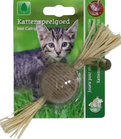 Boon kattenspeelgoed touwbal+gras 4cm bruin/groen
