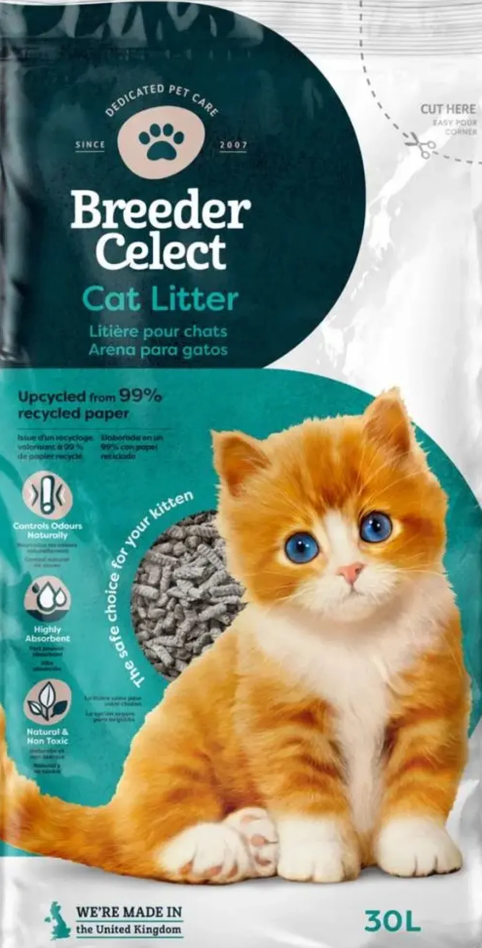 Breedercelect gerecyclede kattenbakvulling 30 liter