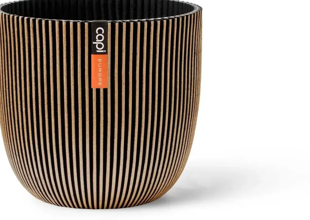 Capi 'made with' groove bol bloempot 25x23 cm zwart goud
