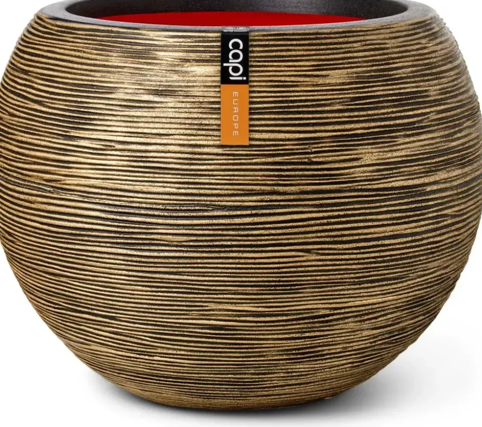 Capi nature bol rib nl kunststof vaas 40x32 cm zwart, goud