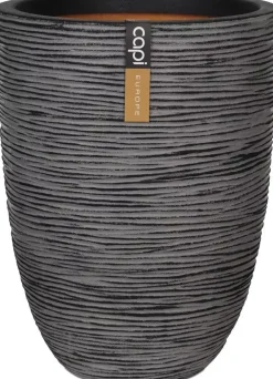 Capi nature elegant laag rib nl kunststof vaas 34x46 cm antraciet