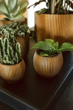 Capi nature groove indoor bol bloempot 17x14 cm zwart goud