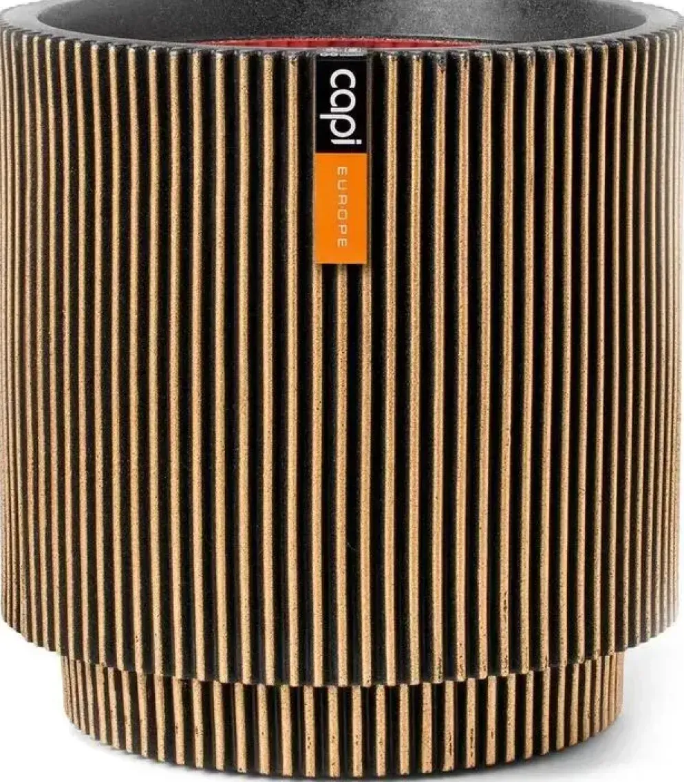 Capi nature groove nl cilinder bloempot 44x46 cm zwart goud