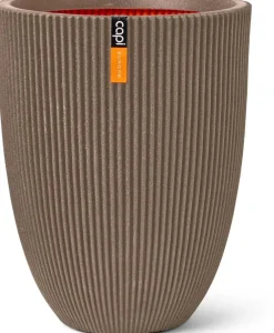 Capi nature groove nl elegant laag vaas 46x58 cm warme taupe