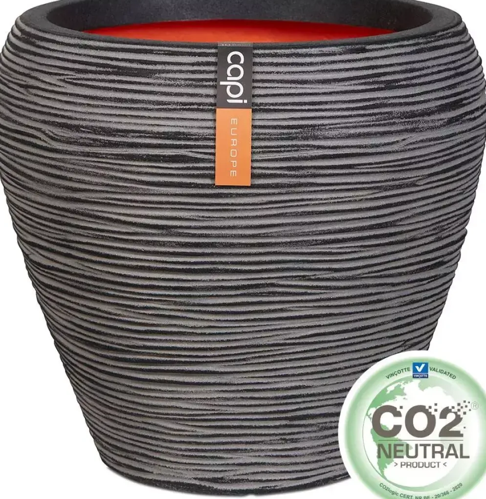 Capi nature rib nl bloempot tapered round 42x38 cm antraciet