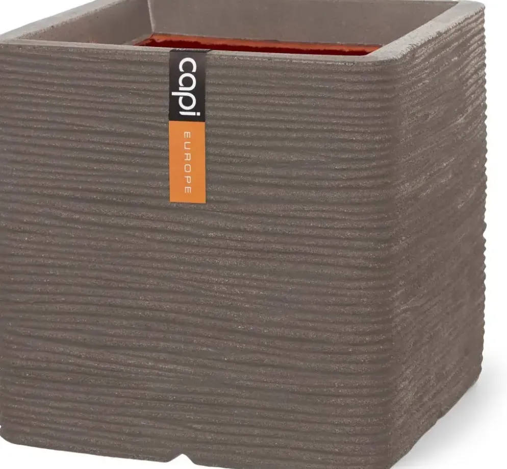 Capi nature rib nl kunststof plantenbak 30x30x30 cm warme taupe