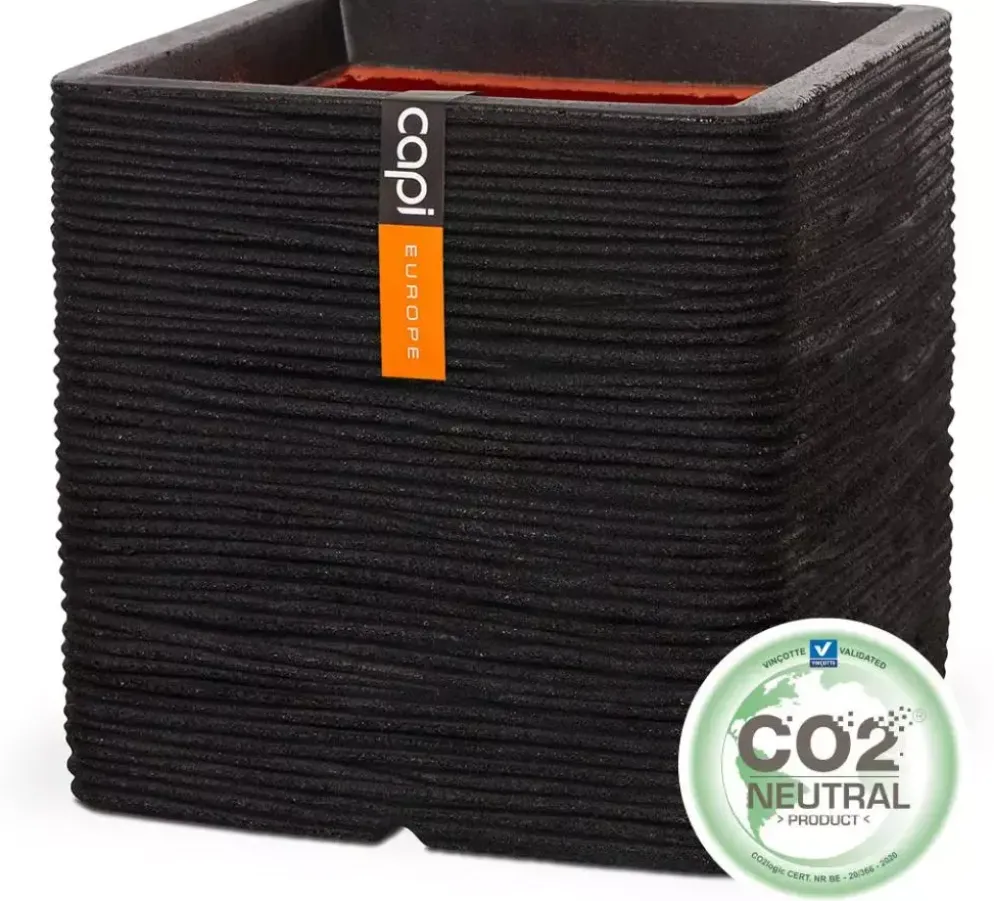 Capi nature rib nl kunststof plantenbak 50x50x50 cm zwart