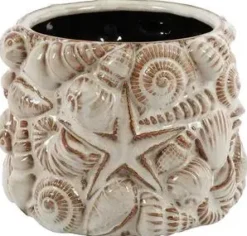 Countryfield bloempot schelpen keramiek 16.5x11.5cm bruin