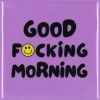 Daan Kromhout Design tegeltje keramiek good morning 10x10cm purple