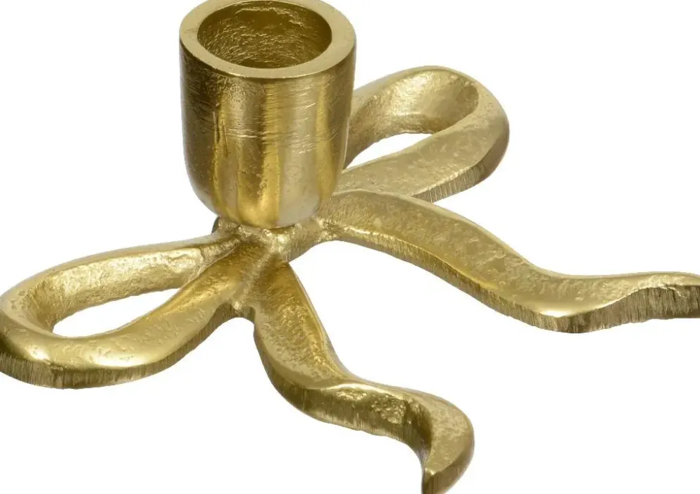 Decoris kandelaar aluminium strik 12x9.5x5cm goud