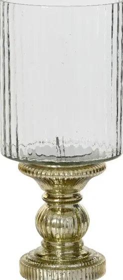 Decoris kandelaar glas deco 15x34cm transparant, goud
